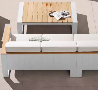 Salon d’Angle Design Italien 5-6 Places – Cambusa Aluminium & Teck | Azur Lounge