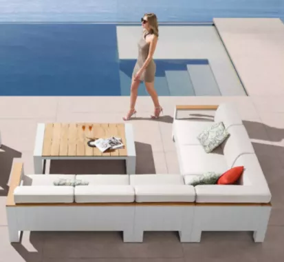 Salon d’Angle Design Italien 5-6 Places – Cambusa Aluminium & Teck | Azur Lounge