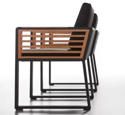 Ensemble Table à manger et 6 chaises aluminium noir teck NEW YORK – Design Outdoor Élégant