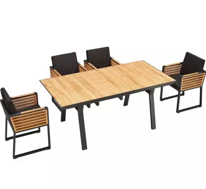 Ensemble Table à manger et 6 chaises aluminium noir teck NEW YORK – Design Outdoor Élégant