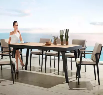 Ensemble repas EMOTI HIGOLD – 6 fauteuils aluminium gris anthracite | Élégance & confort extérieur en Provence-Alpes-Côte d’Azur