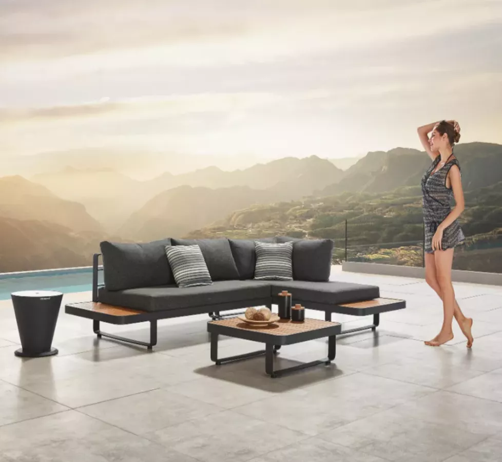 ENSEMBLE SALON DE JARDIN CANAPE ANGLE - TECK/ALU CARIBBEAN