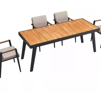 Table à manger EMOTI teck & aluminium – Mobilier extérieur haut de gamme Côte d’Azur | Azur Lounge Antibes