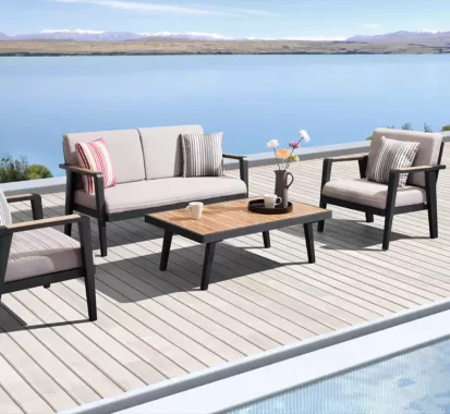 Salon de Jardin 4 places Haut de Gamme EMOTI – Aluminium & Teck – Caribbean Patio