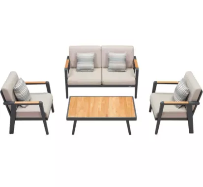 Salon de Jardin 4 places Haut de Gamme EMOTI – Aluminium & Teck – Caribbean Patio