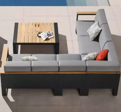 Ensemble Salon d’Angle Luxe CAMBUSA Gris Anthracite 5-6 Places Teck Grade A | Azur Lounge Nice Cannes Monaco Saint-Tropez