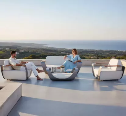Salon d'accueil pour terrasse Onda désigné par Pininfarina