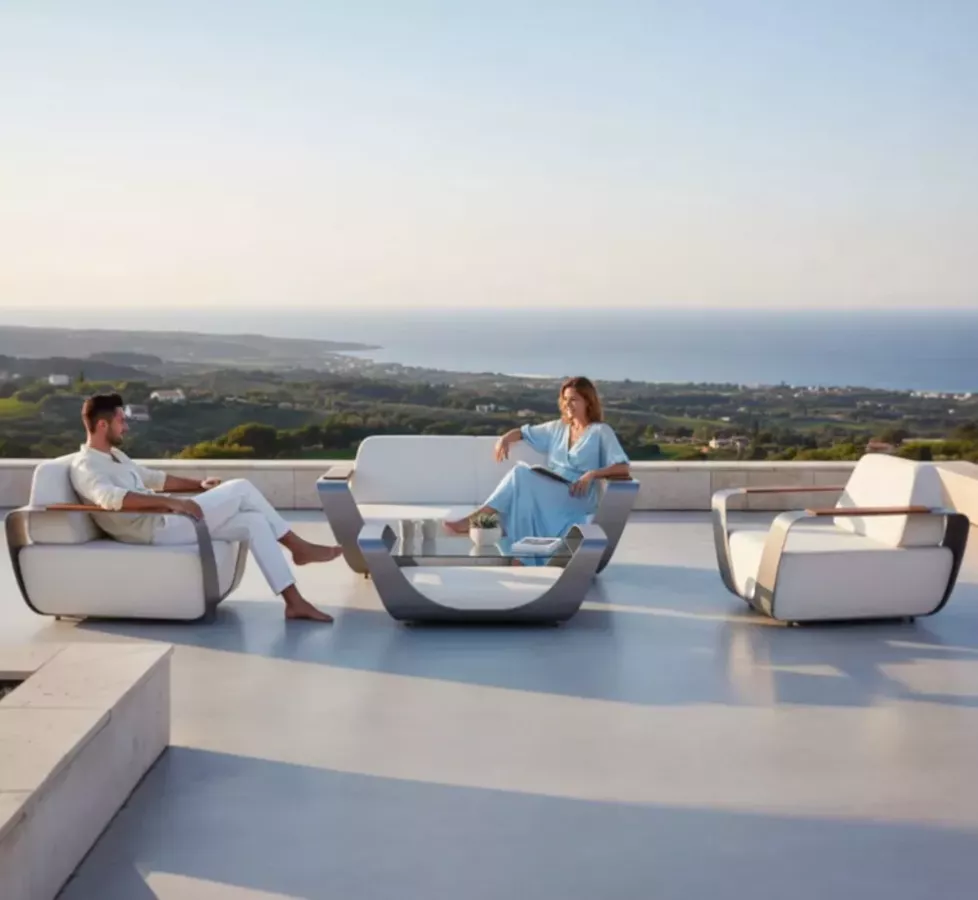 Salon d'accueil pour terrasse Onda désigné par Pininfarina