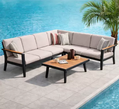 SALON ANGLE 6 PLACES ALU GRIS - EMOTI HIGOLD