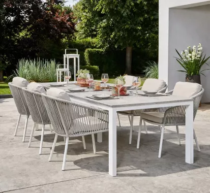 TABLE A MANGER ALU PLATEAU HPL EFFET CERAMIQUE – SAVONA SUNS Outdoor