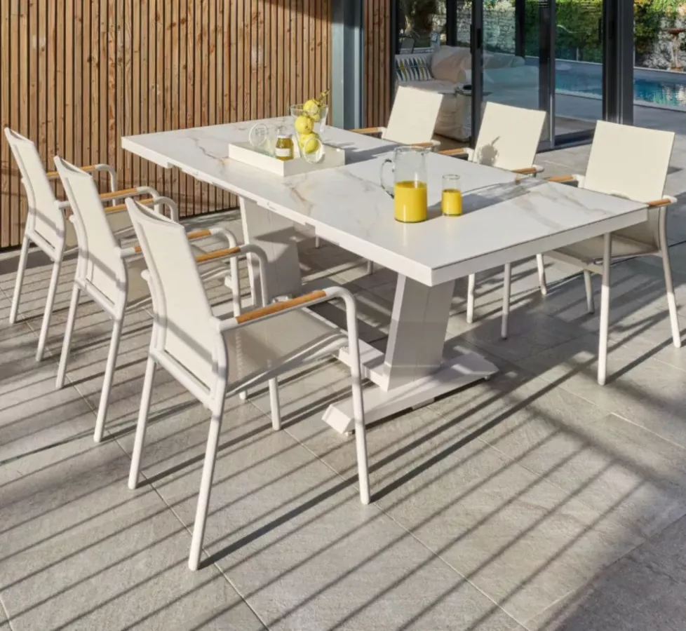 Table extensible AMBRIA 180/240 cm aluminium & céramique – Côte d’Azur Monaco | Azur Lounge
