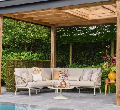 Ensemble Salon de Jardin 6 Places Beige Aluminium TOSCA – SUNS Outdoor | Mobilier Extérieur Haut de Gamme Côte d’Azur