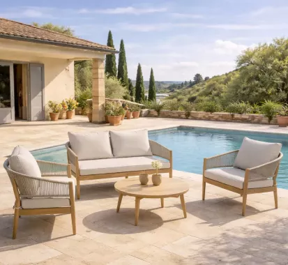 VERANO salon de jardin en bois beige confortable & accessible – Extérieur Provence Alpes Côte d’Azur | Azur Lounge