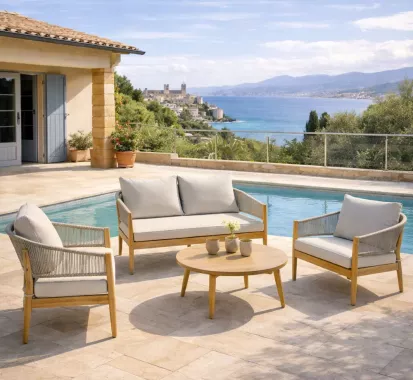 VERANO salon de jardin en bois beige confortable & accessible – Extérieur Provence Alpes Côte d’Azur | Azur Lounge