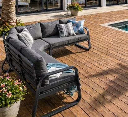 Salon de jardin canapé extérieur 6 places aluminium gris TIVANO – Azur Lounge PACA Toulon, Nice et Antibes