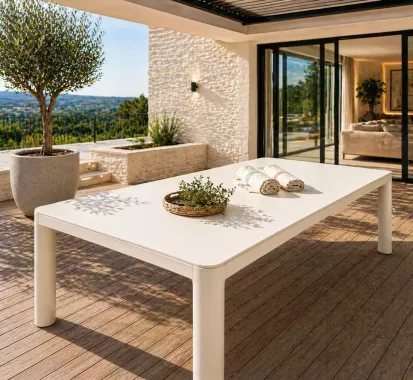 Table Extensible XXL Aluminium Crème 10-16 Pers DORANO | Nice Cannes Monaco Azur Lounge